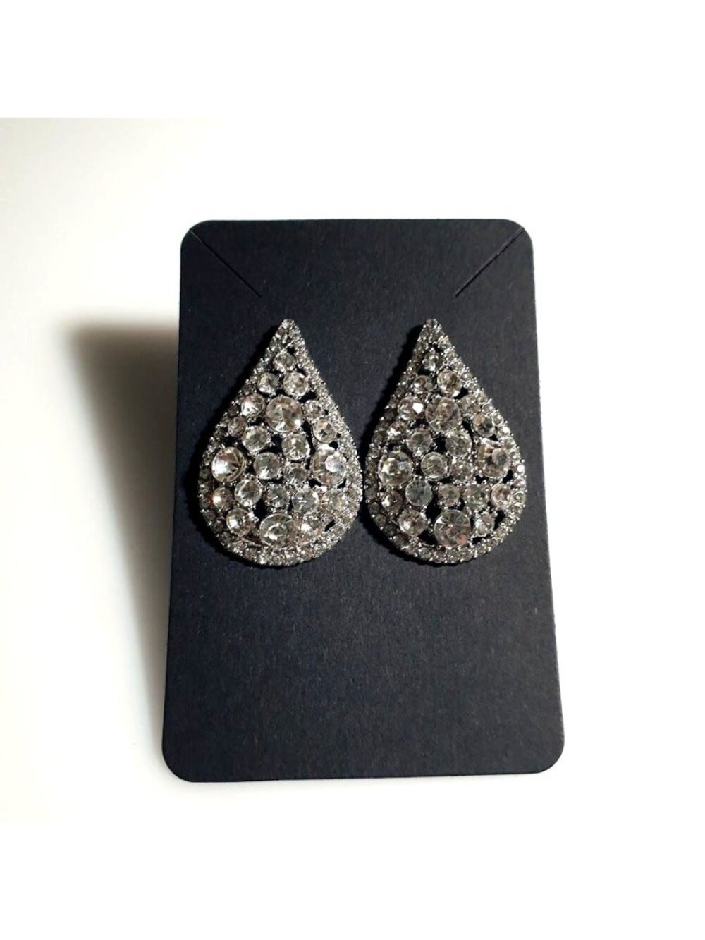 Crystal Rhinestone Teardrop Dangle Earrings Post Back Bling Jewelry Sparkling